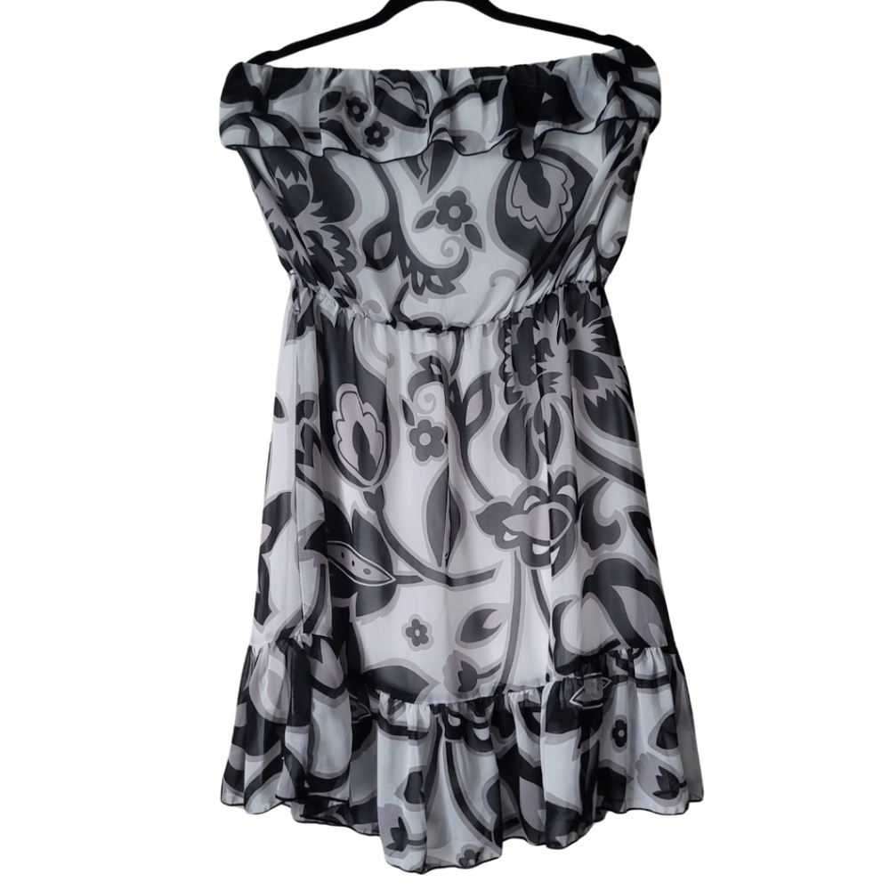 Seduction Strapless Patterned Dress Size Medium in Black Grey and White
